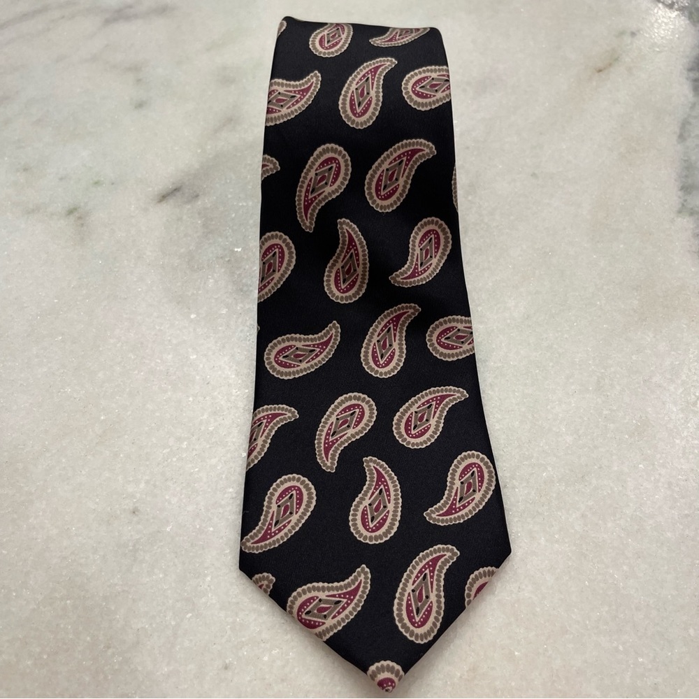 Vintage Oscar De La Renta Couture Silk Tie Paisley Black